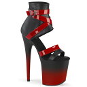 Pleaser プリーザー ブーツサンダル 20cm ヒール ショートブーツ ブーティ ブーツ 赤 レッド 黒 ブラック ベルト 合皮 厚底 ハイヒール ピンヒール 編み上げ レースアップ 大きいサイズ ポールダンス 20cmヒール 20センチ ヒール フラミンゴ FLAM800-15/BPU-RPT/M 取寄