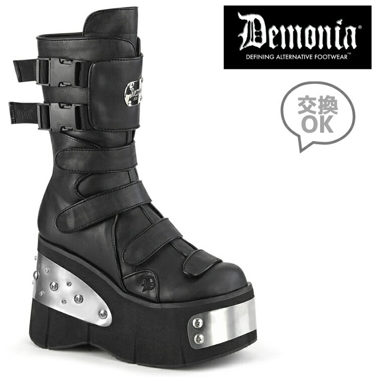 demonia デモニア 厚底 ブーツ ロング ロングブーツ ミドルブーツ 厚底ブーツ 11.5cm ヒール 黒 ブラック バックル ジッパー 大きいサイズ 厚底靴 ピープス 女子 原宿系 韓国 地雷系 パンク ゴシック ゴスロリ レディース メンズ シューズ KERA-108 KERA108/BVL 取寄