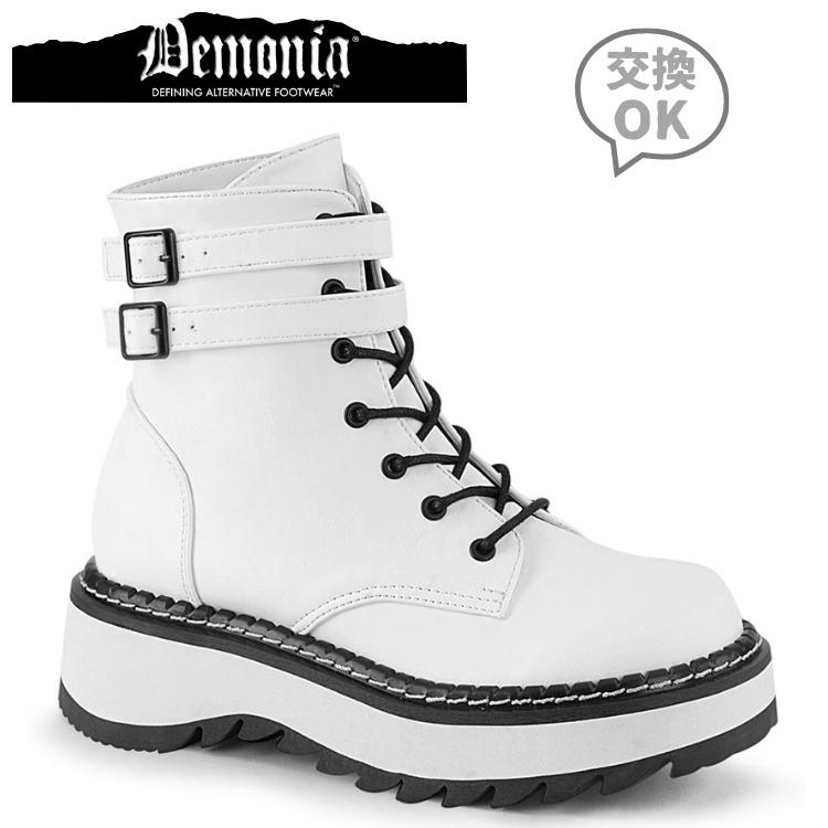 demonia デモニア 厚底ブーツ ショートブーツ 厚底 ラバーソール 3 cm ヒール 白 ホワイト 合皮 ダブルアンクルストラップ 編み上げ ジッパー 小さいサイズ 大きいサイズ 厚底靴 パンク ゴシック ファッション コーデ 靴 レディース メンズ LILITH-152 LILITH152/WVL 取寄