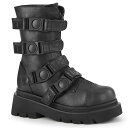 demonia デモニア 厚底 ブーツ ショートブーツ 厚底 ラバーソール 6.5cm ヒール 黒 ブラック バックル ストラップ ジッパー 小さいサイズ 大き...