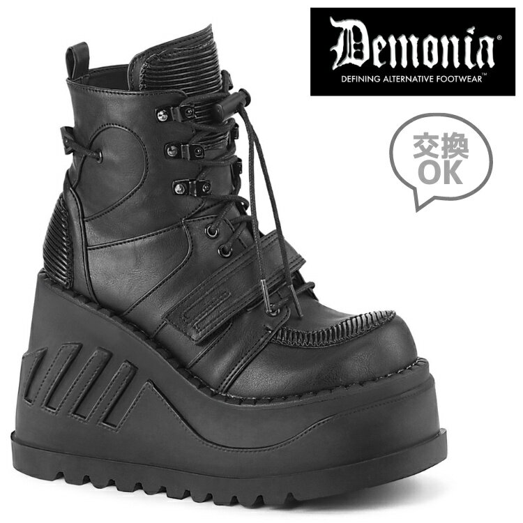 demonia デモニア 厚底 ブーツ 厚底 ショートブーツ アンクルブーツ ブーティ レディース メンズ 12cm ヒール ウェッジソール ストラップ 編み上げ 黒 ブラック つや消し 履きやすい 歩きやす…