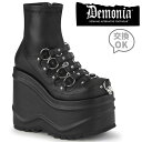 demonia デモニア 厚底 ブーツ ショートブーツ 厚底 ウェッジソール 15cm ヒール 15cmヒール 黒 ブラック 複数ストラップ ジッパー 小さいサイズ 大きいサイズ 厚底靴 パンク ロック V系 ゴシック ファッション 衣装 靴 レディース メンズ WAVE-110 WAVE110/BVL 取寄