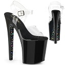Pleaser プリーザー サンダル 20cm ヒール 透明 クリア 黒 ブラック 星 スター 厚底 ピンヒール ハイヒール オープントゥ ストラップヒール ベ...