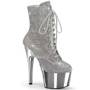 Pleaser プリーザー ショートブーツ レディース メンズ 厚底 18cm ヒール 銀 シルバー ポールダンス 編み上げ ラインストーン キラキラ レースアップ メタリック 靴 大きいサイズ あり 22cm 23cm 24cm 25cm 26cm 27cm 28cm 29cm 30cm ADORE-1020CHRS ADO1020CHRS/S/SCH 取寄