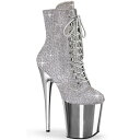 Pleaser プリーザー ショートブーツ 厚底 レディース メンズ 20cm ヒール 銀 シルバー ステージ 編み上げ ラインストーン セクシー ハイヒール ...
