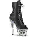 Pleaser プリーザー ショートブーツ 厚底 黒 ブラック 合皮 18cm ヒール レディース メンズ ピンヒール ハイヒール 大きいサイズ 小さいサイズ オープントゥ 編み上げ ジッパー 靴 23cm 24cm 25cm 26cm 18センチ ヒール 高め SPECTATOR-1021RS SPEC1021RS/BPU/SRSCH 取寄