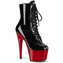 Pleaser プリーザー ショートブーツ 厚底 18cm ヒール 黒 ブラック 赤 レッド 編み上げ レースアップ ジッパー 大きいサイズ 小さいサイズ ハイヒール ピンヒール アンクルブーツ ポールダンス ステージ 靴 シューズ レディース メンズ ADORE-1020 ADO1020/B/R 取寄