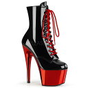 Pleaser プリーザー ショートブーツ 厚底 18cm ヒール 黒 ブラック エナメル 赤 レッド メタリック バイカラー 編み上げ レースアップ ジッパー 大きいサイズ 小さいサイズ ハイヒール ピンヒール 衣装 靴 シューズ レディース メンズ ADORE-1020 ADO1020/B/RCH 取寄