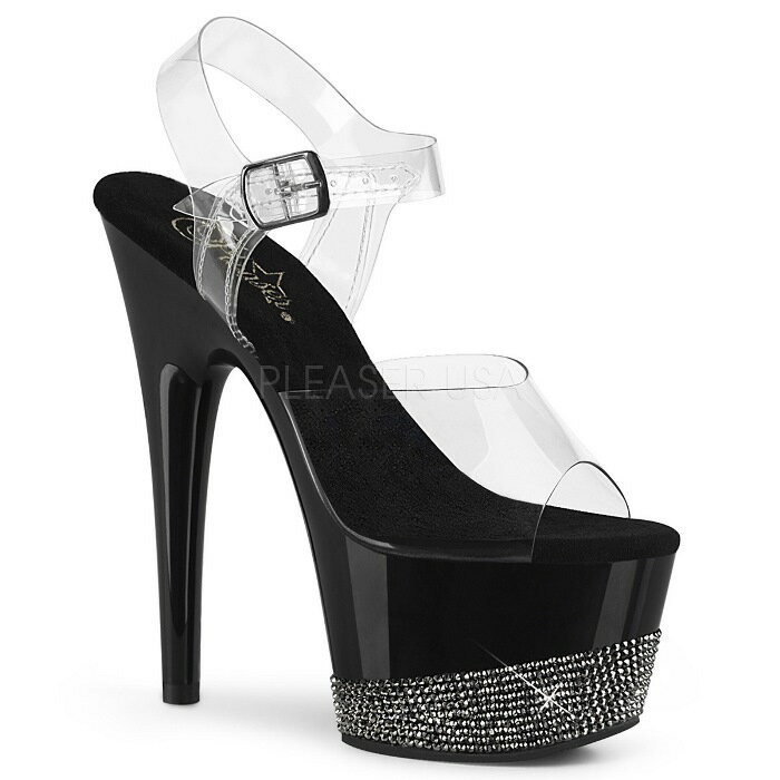 Pleaser プリーザー キャバ ヒール サンダル 厚底 18cm ヒール クリア 黒 ブラック 