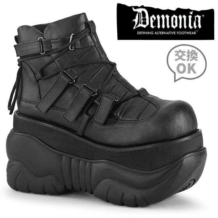 demonia デモニア 厚底 スニーカー ダッドスニーカー 10cm ヒール 黒 ブラック フェイクレザー サイドストラップ 厚底靴 ハイカット スニーカー 大きいサイズ パンク ゴシック コスプレ ファッション コーデ 靴 レディース メンズ ユニセックス BOXER-13 BOX13/BVL 取寄