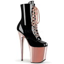 Pleaser プリーザー 20cm ヒール ショートブーツ 厚底 黒 ブラック ローズゴールド ポールダンス 衣装 編み上げ 小さいサイズ 大きいサイズ ジッパー ピンヒール ハイヒール 女王様 衣装 コスプレ 20cmヒール 20センチ ヒール フラミンゴ FLAMINGO FLAM1020/B/ROGLDCH 取寄
