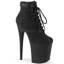 20cm ヒール Pleaser プリーザー ブーティ 黒 ブラック ブーツ 厚底 ショートブーツ ヌバック ハイヒール ピンヒール 編み上げ レースアップ 大...