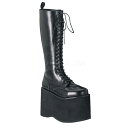 demonia デモニア 厚底 ブーツ ロング ロングブーツ 厚底ブーツ ラバーソール 14.5cm ヒール 黒 ブラック 合皮 フェイクレザー 編み上げ レー...