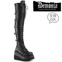 demonia デモニア 厚底 ブーツ ニーハイブーツ サイハイブーツ 厚底 ウェッジソール 11.5cm ヒール 黒 ブラック 合皮 バックル ベルト レースアップ ジッパー 厚底靴 小さいサイズ 大きいサイズ ロック パンク ゴスロリ 靴 レディース メンズ SHAKER-350 SHA350/BVL 取寄