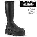 demonia デモニア 厚底 ブーツ ロング ロングブーツ 厚底ブーツ ラバーソール 5cm ヒール 黒 ブラック 合皮 フェイクレザー ジッパー 小さいサイ...