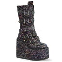 demonia デモニア 厚底 ブーツ ミドルブーツ ショートブーツ 厚底 ウェッジソール 14cm ヒール 黒 ブラック マルチカラー ラメ ハート メタルプ...