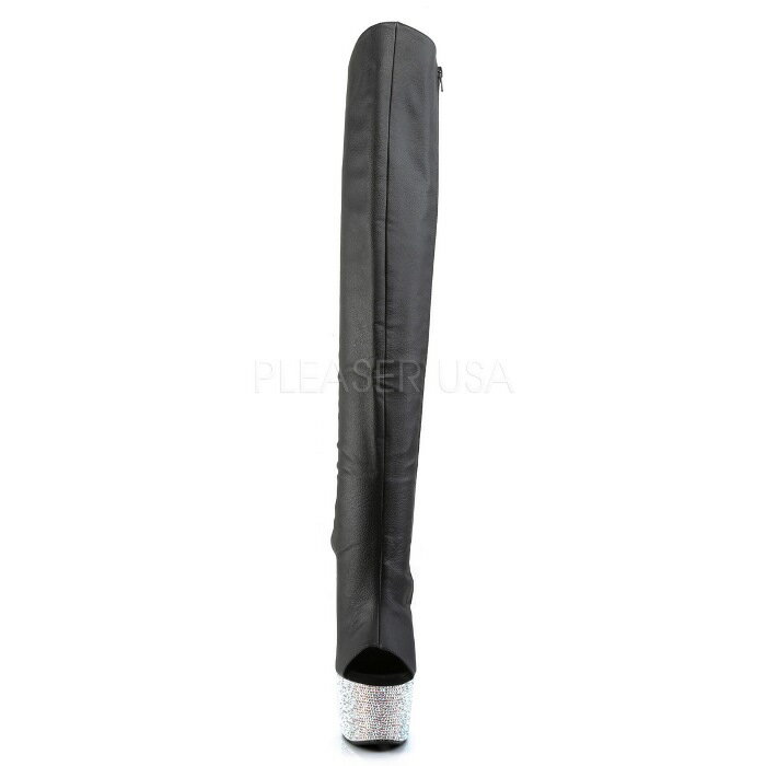 Pleaser プリーザー ニーハイブーツ サイハイブーツ 厚底 黒 ブラック 合皮 銀色 シルバー 18 cm ヒール レディース メンズ ピンヒール ハイヒール ラインストーン 編み上げ 小さいサイズ 大きいサイズ 18センチ ヒール 高め BEJEWELED-3019DM-7 BEJ3019DM-7/BPU/SMRS 取寄