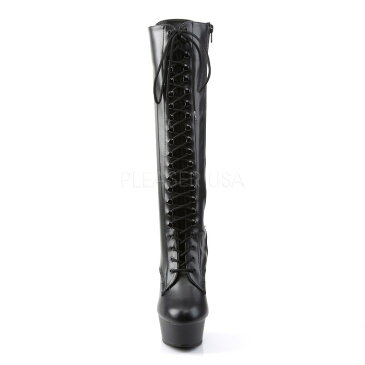 ロングブーツ 厚底 Pleaser プリーザー ブーツ 15 cm ヒール ニーハイブーツ 編み上げ レースアップ ピンヒール ハイヒール サイドジッパー 黒 ブラック つや消し ポールダンス 衣装 大きいサイズ 靴 女装 コスプレ レディース メンズ DELIGHT-2023 DEL2023/B/PU 取寄