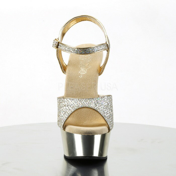 サンダル 厚底 Pleaser プリーザー 15cm ヒール ハイヒール ピンヒール グリッター ラメ 金 ゴールド 銀 シルバー キラキラ ストラップ ポールダンス ステージ 大きいサイズ 靴 コスプレ 衣装 レディース メンズ DELIGHT-609G DEL609G/G/M 取寄 2