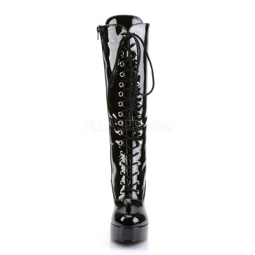 Pleaser プリーザー ロングブーツ レディース メンズ 10cm ヒール 黒 ブラック エナメル 大きいサイズ 小さいサイズ 厚底靴 チャンキーヒール 編み上げ ジッパー コスプレ 衣装 靴 23cm 24cm 25cm 26cm 27cm 28cm 29cm 30cm 10センチ ヒール EXOTICA-2020 EXO2020/B 取寄