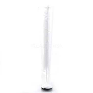 【取寄】 PLEASER プリーザー ニーハイブーツ サイハイブーツ レディース メンズ 8cm ヒール チャンキーヒール 白 ホワイト エナメル シューズ ラウンドトゥ ジッパー 大きいサイズ 靴 21.5 22 22.5 23 23.5 24 24.5 25 25.5 26 26.5 27 27.5 28 28.5 29 29.5 30 cm センチ