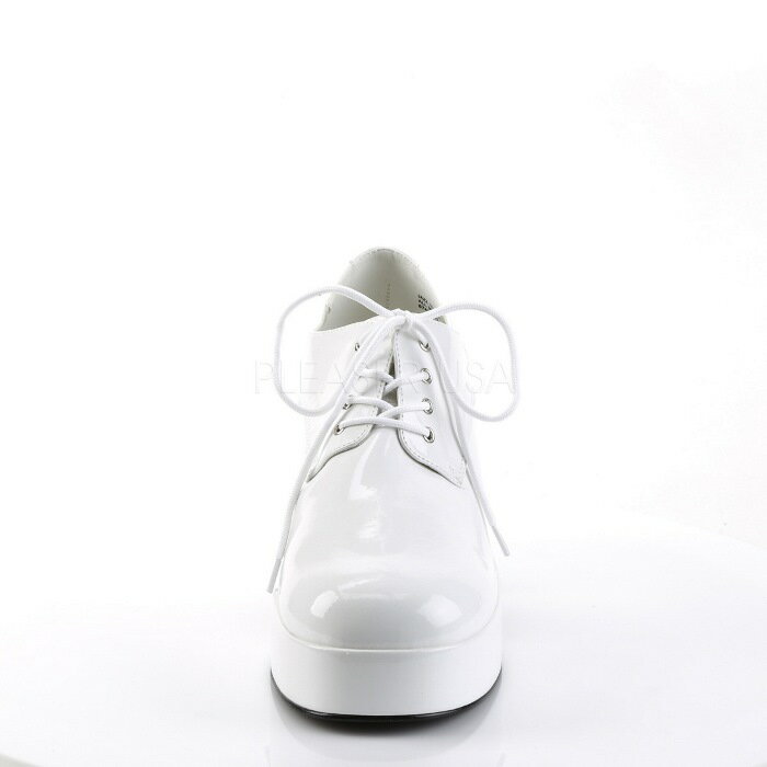 Pleaser プリーザー ローファー パンプス メンズ 9cm ヒール 白 ホワイト エナメル 太ヒール ブロックヒール 編み上げ レースアップ コスプレ 衣装 仮装 イベント ステージ 厚底 靴 シューズ 男性 大きいサイズ 26cm 27cm 28cm 29cm 30cm 31cm 32cm JAZZ-02 JAZZ02/W 取寄 2