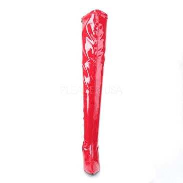 取寄 PLEASER プリーザー ハイヒール ニーハイサイハイブーツ ポインテッドトゥ サイドジッパー付 コスプレ 9.5cmピンヒール 赤 レッド エナメル PLEASER プリーザー 大きいサイズ 靴 イベント セクシー サンタ 女装 パーティ- クリスマス コスプレ LUST-3000 LUST3000/R