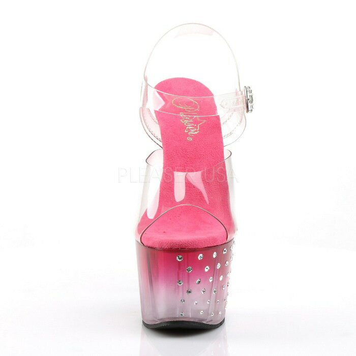Pleaser プリーザー ヒール キャバ サンダル 厚底 18 cm ヒール 透明 クリア 桃色 ピンク グラデーション ハイヒール クリアヒール 大きいサイズ 小さいサイズ ピンヒール オープントゥ 女装 美脚 レディース メンズ 18センチ ヒール STARDUST-708T STDUS708T/C/PNK-C 取寄