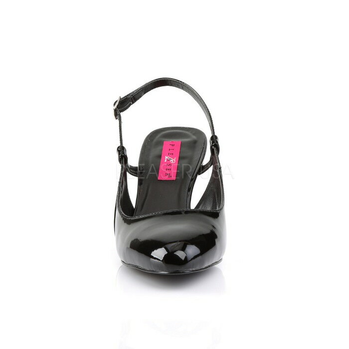 Pleaser プリーザー パンプス ローヒール 大きいサイズ 小さいサイズ 黒 ブラック エナメル 7 cm ヒール 8 cm ヒール レディース メンズ ピンヒール 女性 男性 用 ローヒール ポインテッドトゥ スリングバック 7センチ ヒール 8センチ ヒール 低め DIVINE-418 DIV418/B 取寄