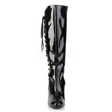Pleaser プリーザー セクシー ハイヒール ロングブーツ 大きいサイズ 小さいサイズ 黒 ブラック エナメル 10 cm ヒール レディース メンズ ピンヒール 編み上げ レースアップ ジッパー 女性 男性 用 ハイヒール ロングブーツ 10センチ ヒール 高め DREAM-2026 DRE2026/B 取寄