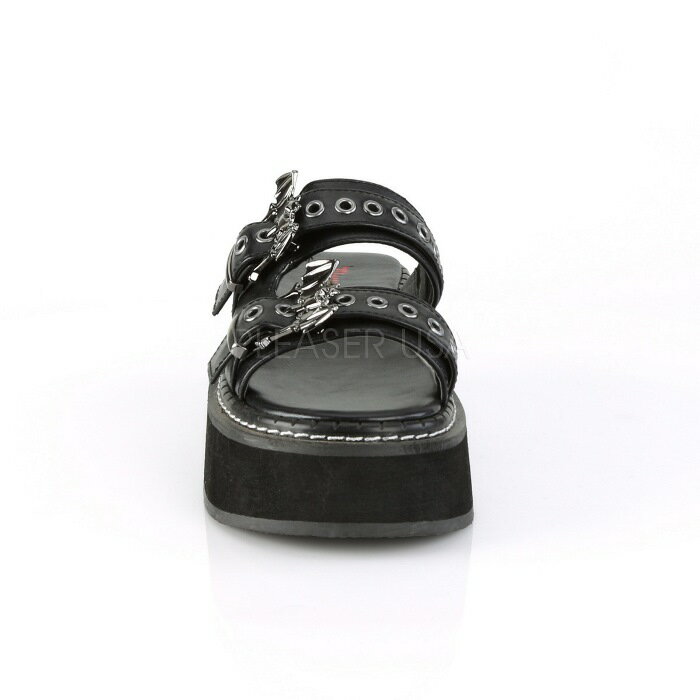 demonia デモニア サンダル 厚底 5cm ヒール 黒 ブラック 合皮 フェイクレザー つ...