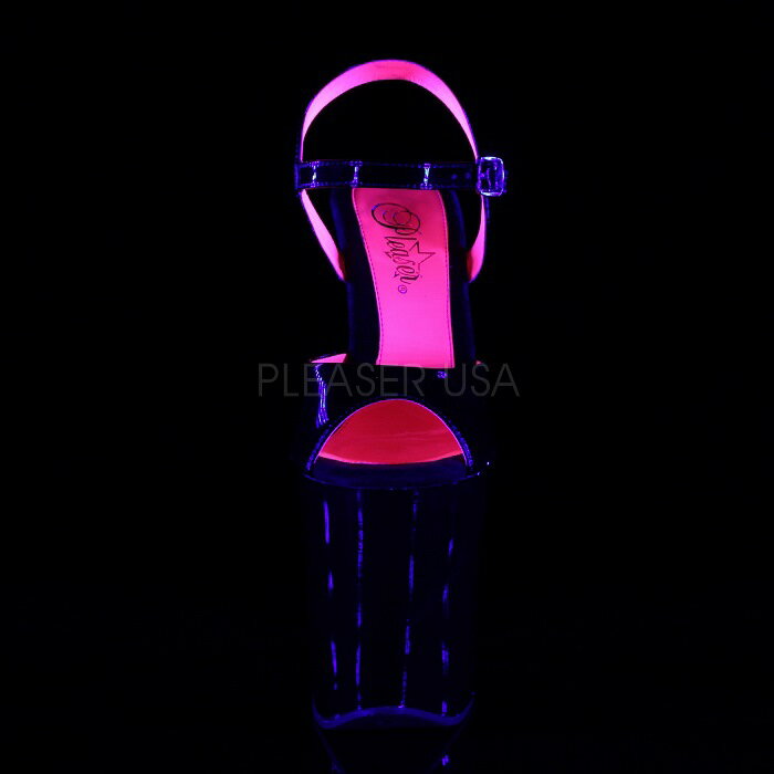 Pleaser プリーザー サンダル 20cm ヒール 超厚底 ピンヒール エナメル 黒 ブラック ピンク ネオンピンク バイカラー ツートンカラー 大きいサイズ 靴 パーティ ダンス セクシー サンタ 女装 コスプレ 衣装 シューズ 20センチ ヒール XTREME-809TT XTM809TT/B-HP/M 取寄