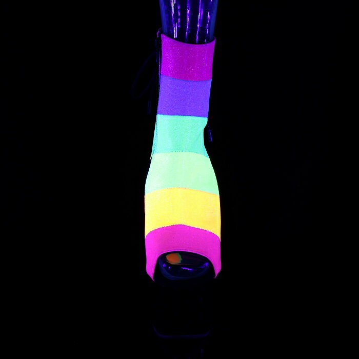 ショートブーツ ブーティ 厚底 Pleaser プリーザー 18 cm ヒール アンクルブーツ オープントゥ マルチカラー レインボー ブラックライト 黒 ブラック グリッター ラメ 編み上げ ポールダンス 大きいサイズ レディース メンズ ADORE-1018RBG ADO1018RBG/RBOWG/B 取寄