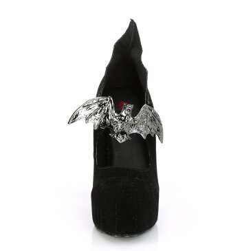 demonia デモニア パンプス 厚底 13 cm ヒール 黒 ブラック ベルベット メタルバット スタッズ 小さいサイズ 大きいサイズ チャンキーヒール ロック パンク V系 ゴスロリ 原宿系 ロリータ ファッション コーデ 衣装 靴 レディース メンズ DEMON-18 DEMON18/BVEL 取寄