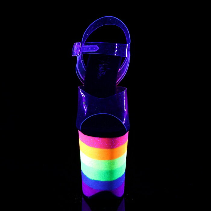 20cm ヒール 厚底 キャバ サンダル Pleaser プリーザー 大きいサイズ 小さいサイズ ハイヒール ピンヒール ポールダンス アンクル ストラップ 厚底サンダル ネオン クリア レインボー色 蛍光色 グリッター 20センチ ヒール FLAMINGO-808UVRB FLAM808UVRB/C/NRBOWG 取寄