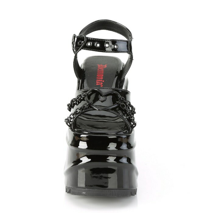 demonia デモニア サンダル 厚底 15 cm ヒール 黒 ブラック エナメル チェーン アンクルストラップ 小さいサイズ 大きいサイズ 厚底靴 ロック パンク ビジュアル系 ゴシック ゴスロリ 原宿系 ファッション コーデ 衣装 靴 レディース メンズ WAVE-09 WAVE09/B 取寄