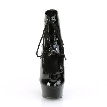 ショートブーツ パンプス 厚底 Pleaser プリーザー 15 cm ヒール アンクルブーツ 厚底ブーティ ハイヒール ピンヒール 黒 ブラック エナメル 編み上げ レースアップ ステージ ダンス コスプレ 衣装 大きいサイズ 靴 レディース メンズ DELIGHT-688 DEL688/B/M 取寄