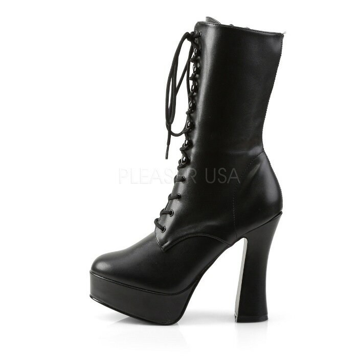 ショートブーツ 厚底 Pleaser プリーザー 13 cm ヒール 黒 ブラック つや消し アンクルブーツ 太ヒール サイドジッパー アーモンドトゥ 編み上げ レースアップ 袴ブーツ 卒業式 大きいサイズ 靴 チャンキーヒール レディース メンズ ELECTRA-1020 ELE1020/B/PU 取寄