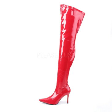取寄 PLEASER プリーザー ハイヒール ニーハイサイハイブーツ ポインテッドトゥ サイドジッパー付 コスプレ 9.5cmピンヒール 赤 レッド エナメル PLEASER プリーザー 大きいサイズ 靴 イベント セクシー サンタ 女装 パーティ- クリスマス コスプレ LUST-3000 LUST3000/R