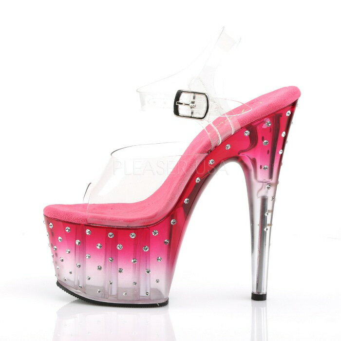 Pleaser プリーザー ヒール キャバ サンダル 厚底 18 cm ヒール 透明 クリア 桃色 ピンク グラデーション ハイヒール クリアヒール 大きいサイズ 小さいサイズ ピンヒール オープントゥ 女装 美脚 レディース メンズ 18センチ ヒール STARDUST-708T STDUS708T/C/PNK-C 取寄
