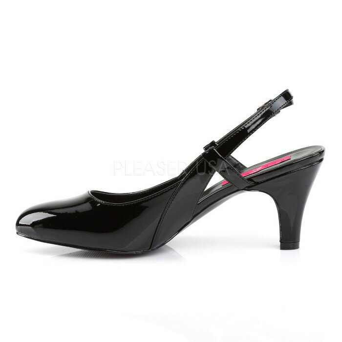Pleaser プリーザー パンプス ローヒール 大きいサイズ 小さいサイズ 黒 ブラック エナメル 7 cm ヒール 8 cm ヒール レディース メンズ ピンヒール 女性 男性 用 ローヒール ポインテッドトゥ スリングバック 7センチ ヒール 8センチ ヒール 低め DIVINE-418 DIV418/B 取寄