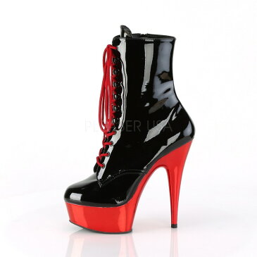 PLEASER プリーザー ショートブーツ 15cm センチ ヒール 黒 ブラック 赤 レッド ブーツサンダル ブーティサンダル ショート ブーツ アンクル ブーツ ピンヒール 編み上げ サイド ジッパー ローズゴールド クローム 厚底 大きいサイズ 靴 DELIGHT-1020 DEL1020/B/RCH 取寄