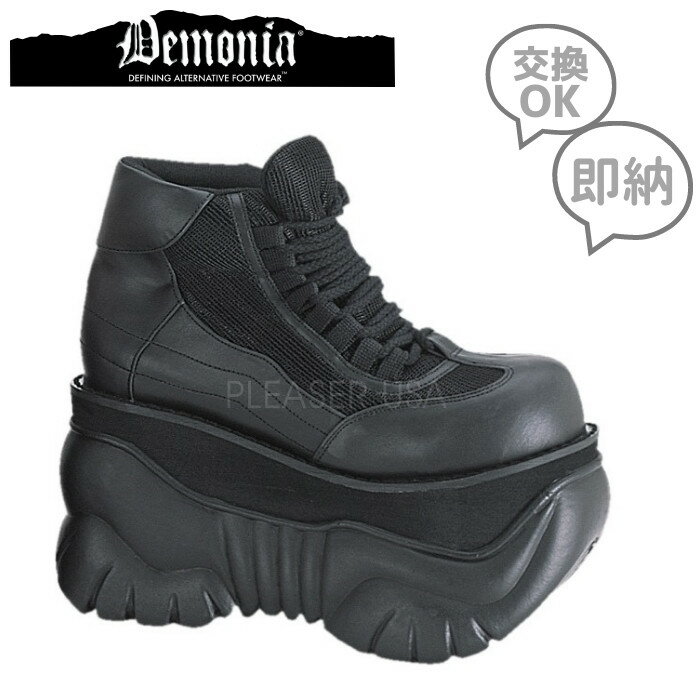 demonia デモニア 厚底 スニーカー メンズ 靴 10cm ヒール 黒 ブラック 合皮 フェイクレザー 編み上げ レースアップ 厚底靴 小さいサイズ 大きいサイズ ダッドスニーカー ダッド シューズ ライブ 用 ゴスロリ 原宿系 韓国系 10センチ ヒール BOXER-01 BOXER/B/PU 即納