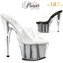キャバ ヒール ミュール サンダル 厚底 Pleaser プリーザー 18cm ヒール ハイヒール ピンヒール クリアヒール オープントゥ シルバー 透明 クリ...