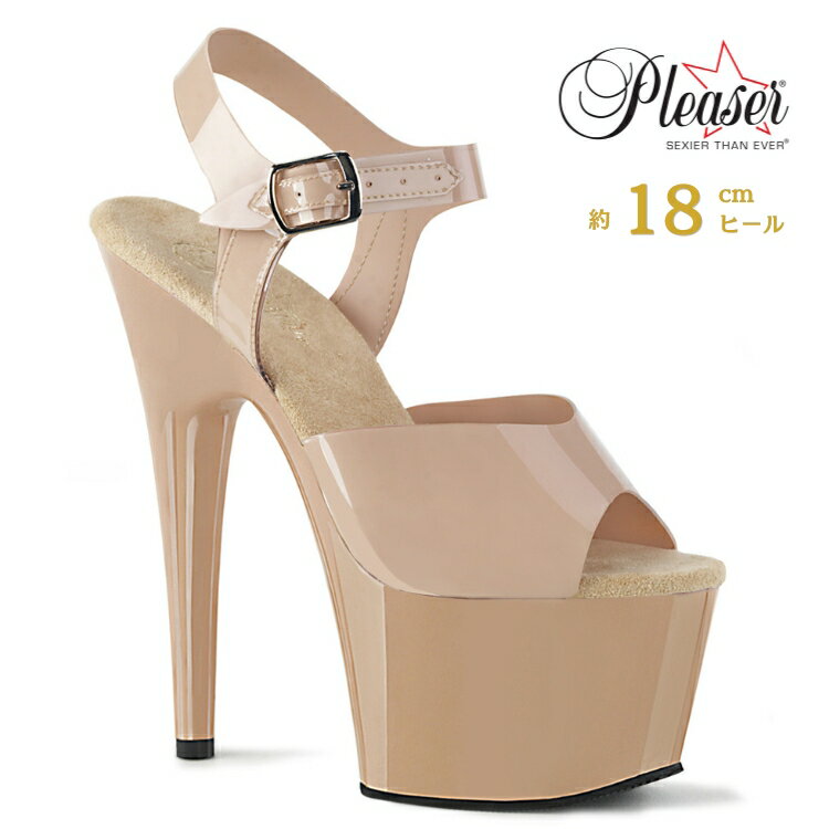 乐天商城 - Pleaser プリーザー サンダル 厚底 18cm ヒール クリーム エナメル アンクルストラップ 大きいサイズ 小さいサイズ ハイヒール ピンヒール ドレス ダンス エナメルサンダル 衣装 パーティー シューズ レディース メンズ ADORE-708N ADO708N/CRTPU/M 即納 取寄