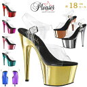 Pleaser プリーザー サンダル 厚底 18cm ヒール 透明 クリア 金色 ゴールド クロム アンクルストラップ 大きいサイズ 小さいサイズ セクシー ハイヒール ピンヒール キャバ ポールダンス 衣装 ステージ 靴 シューズ レディース メンズ ADORE-708 ADO708/C/GCH 取寄