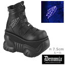demonia デモニア ブーツ アンクルブーツ 厚底 スニーカー ショートブーツ 7.5 cm ヒール 黒 ブラック フェイクレザー 厚底靴 蛍光デザイン 大...