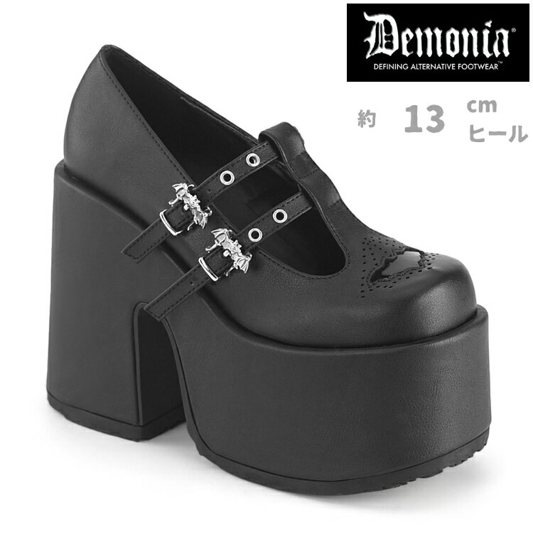 Rakuten - demonia デモニア 厚底 ローファー パンプス 13cm ヒール 黒 ブラック 合皮 ダブルストラップ 大きいサイズ チャンキーヒール 厚底靴 厚底シューズ パンク ロック ゴスロリ 韓国 原宿系 ファッション V系 コスプレ 靴 レディース メンズ CAMEL-55 CAM55/BVL 取寄 公式