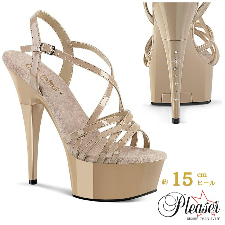 Pleaser プリーザー ヒール サンダル 厚底 15cm ヒール ハイヒール ピンヒール ベージュ 15cmヒール エナメル コンテスト ヒール ラインストーン 衣装 ミスコン 用 ストラップ 22cm 23cm 24cm 25cm 26cm シューズ 靴 CAPTIVA-613 CAP613/ND/M 即納 取寄 公式