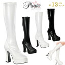 ロングブーツ 厚底 Pleaser プリーザー ブーツ 13cm ヒール 白 ホワイト つや消し サイドジッパー アーモンドトゥ ハイヒール ポールダンス 大き...